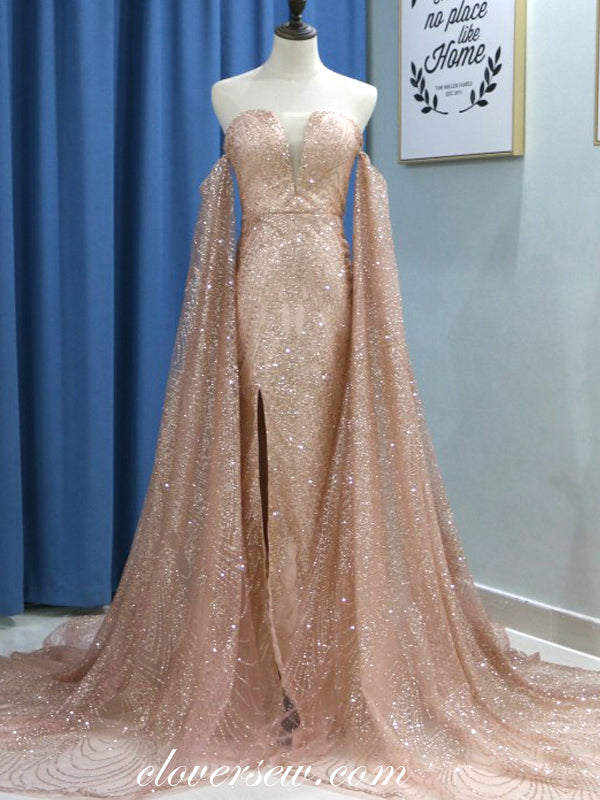 Off The Shoulder Gold Sequin Long Sleeves Mermaid Prom Dresses ,CP0137