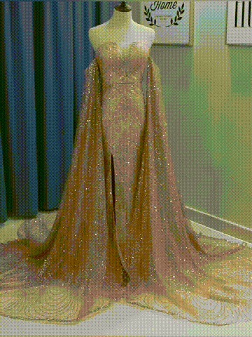 Off The Shoulder Gold Sequin Long Sleeves Mermaid Prom Dresses ,CP0137