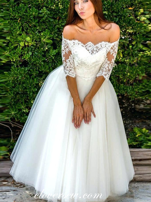 Off The Shoulder Half Sleeves Lace Tulle A-line Wedding Dresses ,CW0100