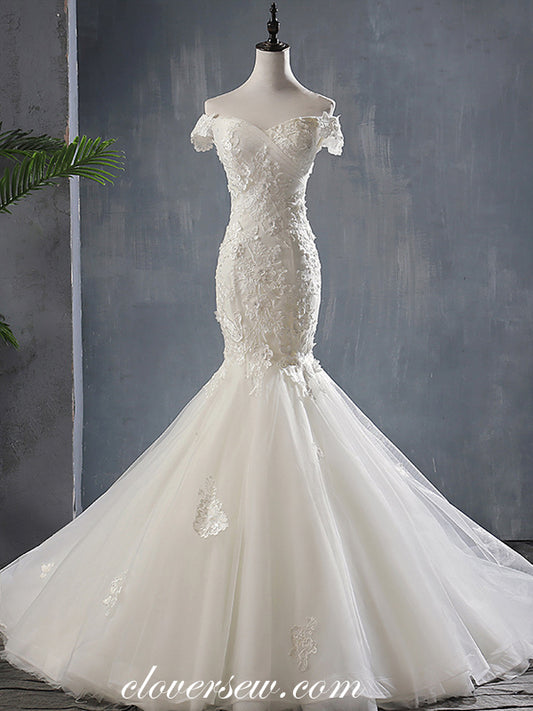 Off The Shoulder Lace Applique Mermaid Elegant Wedding Dresses, CW0072