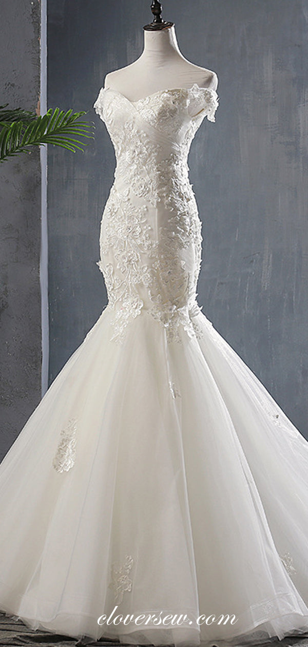 Off The Shoulder Lace Applique Mermaid Elegant Wedding Dresses, CW0072