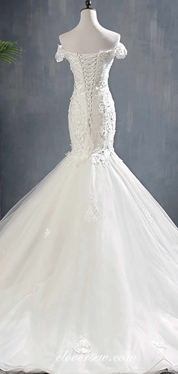Off The Shoulder Lace Applique Mermaid Elegant Wedding Dresses, CW0072