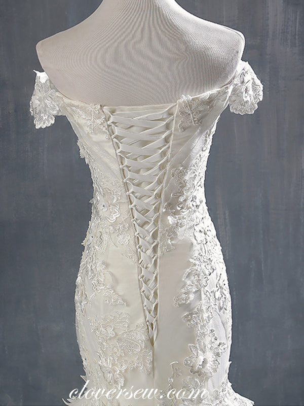 Off The Shoulder Lace Applique Mermaid Elegant Wedding Dresses, CW0072