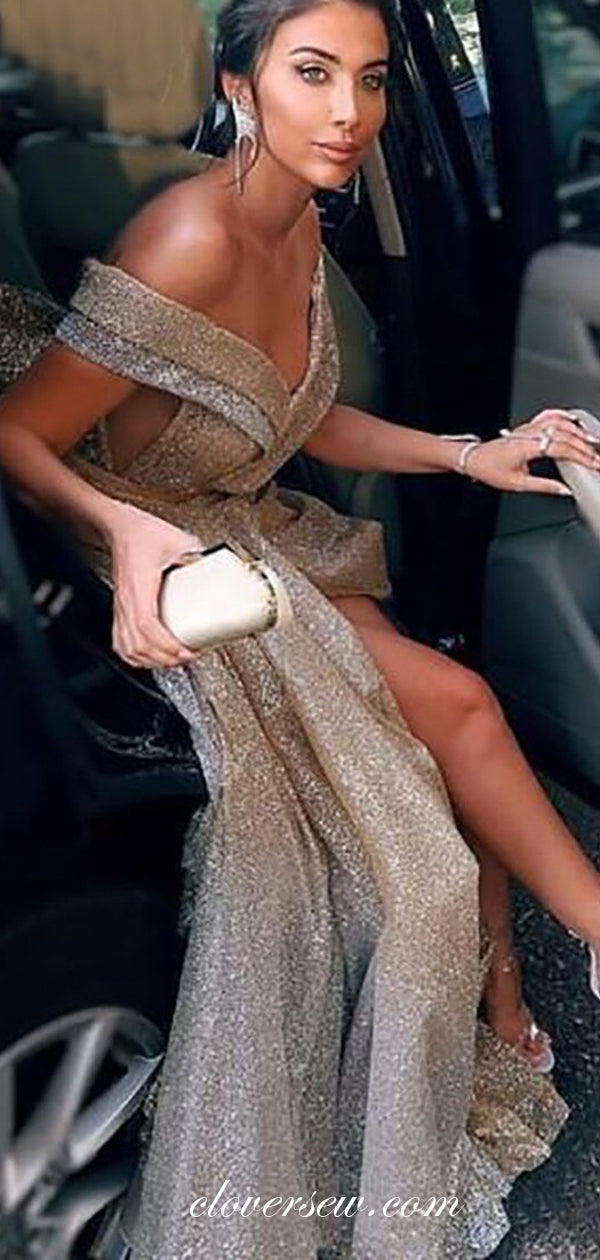 Off The Shoulder Sequin Tulle A-line Shiny Prom Dresses,CP0466
