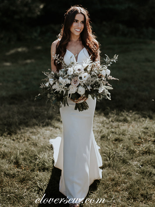 Off White Chiffon Sweetheart Sleeveless Backless With Train Wedding Dresses, CW0025