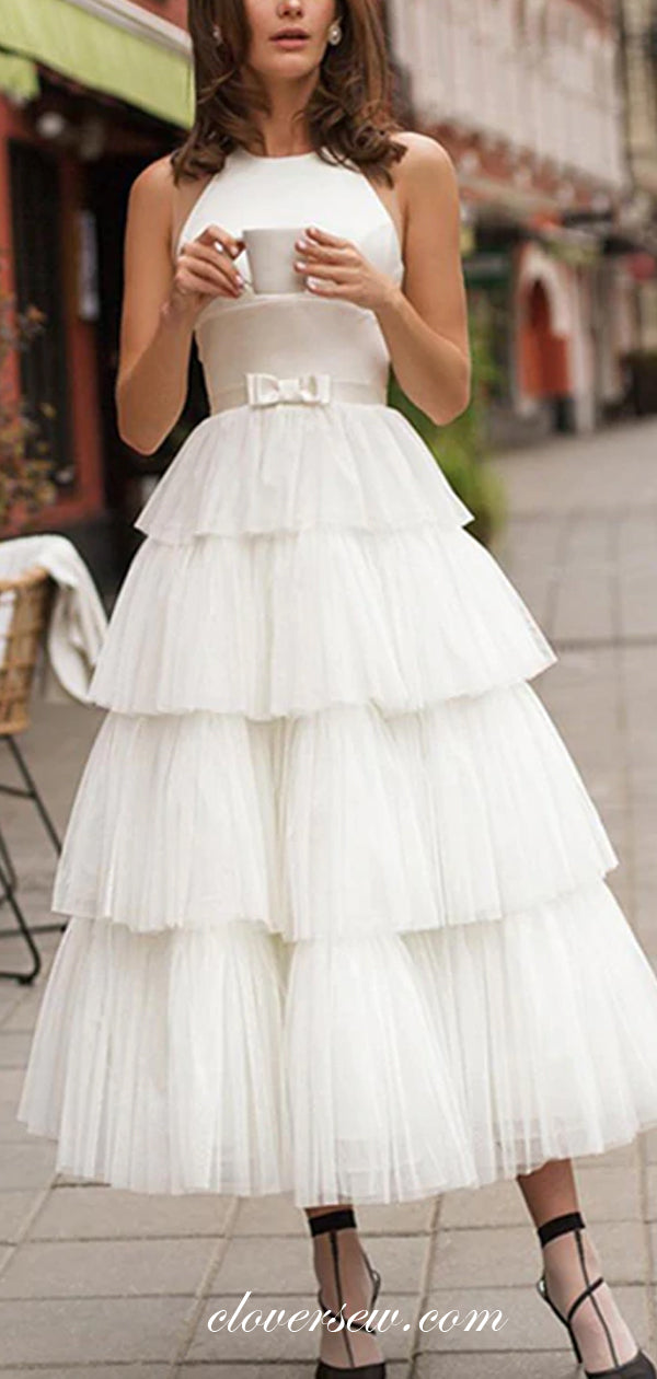 Off White Ruffles Tulle Tiered A-line Pretty Wedding Dresses,CW0102