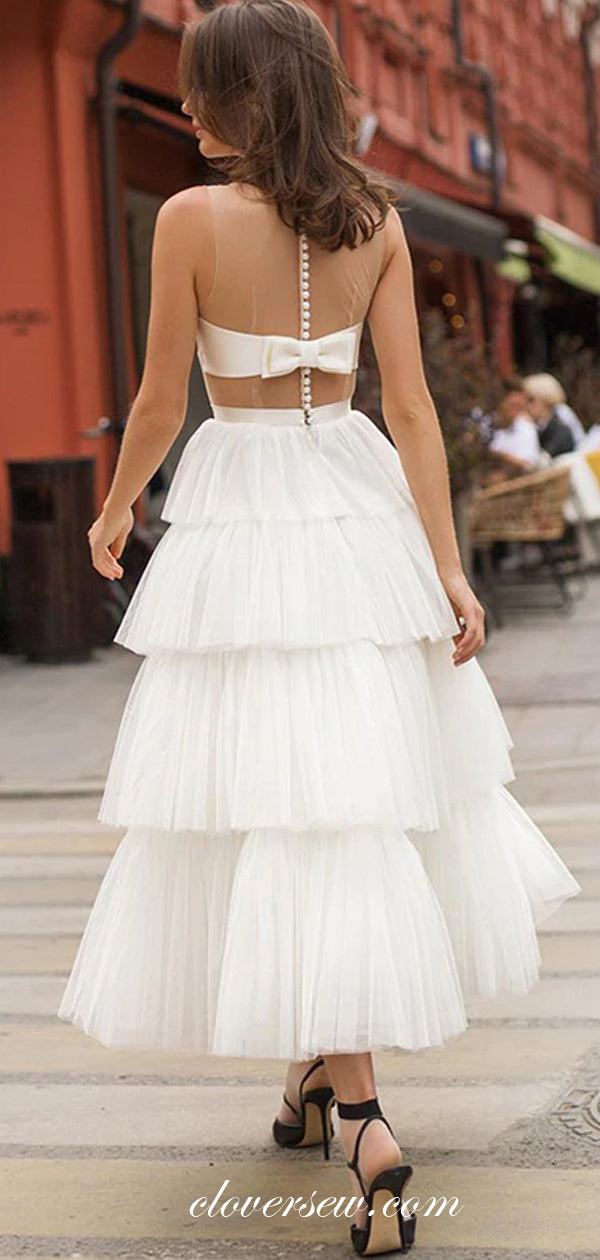 Off White Ruffles Tulle Tiered A-line Pretty Wedding Dresses,CW0102