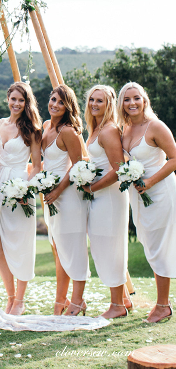 Off White Spaghetti Strap Column Tea Length Bridesmaid Dresses, CB0083 US6 / Custom Color(leaving a note) Off White Spaghetti Strap Column Tea Length Bridesmaid Dresses, CB0083 US6 / Custom Color(leaving a note)
