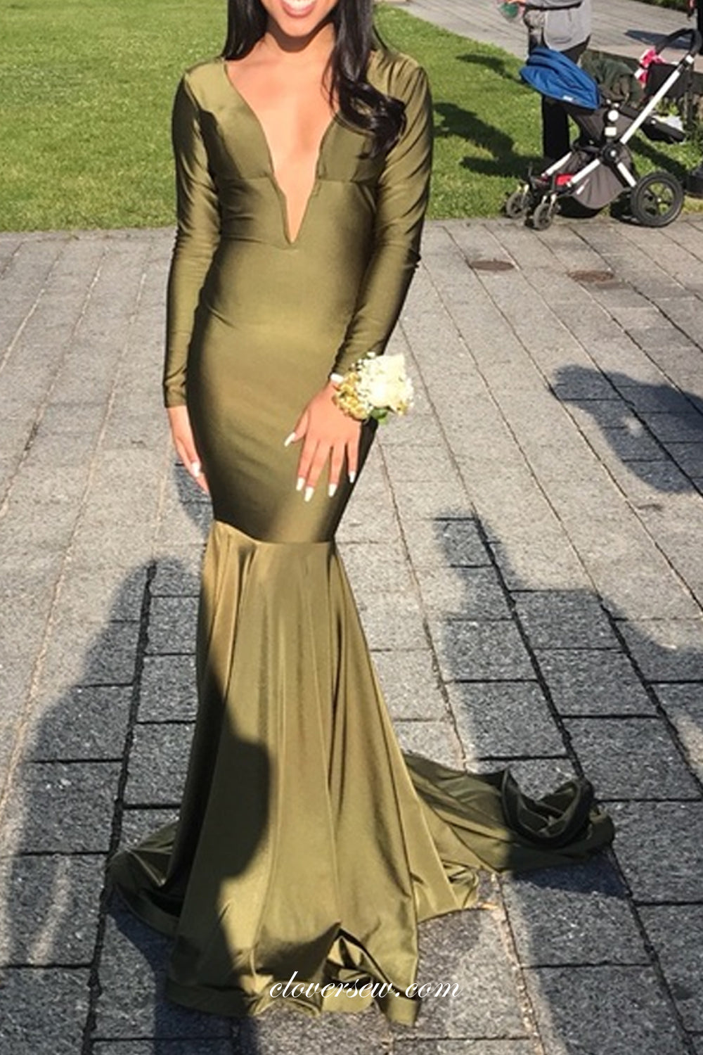 Oliver Green Long Sleeves V-neck Mermaid Formal Dresses,CP0706 Oliver Green Long Sleeves V-neck Mermaid Formal Dresses,CP0706