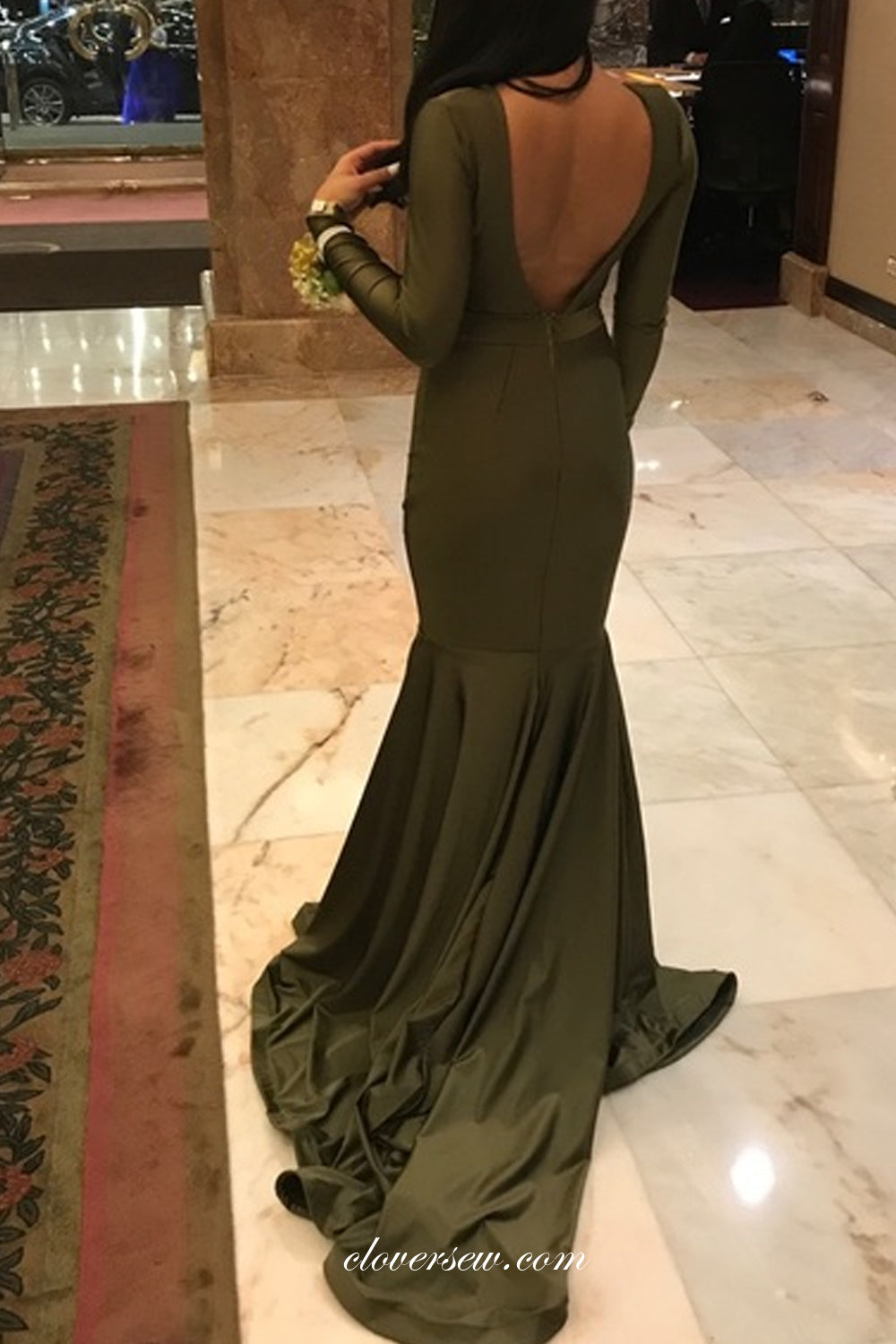 Oliver Green Long Sleeves V-neck Mermaid Formal Dresses,CP0706 clover sew Oliver Green Long Sleeves V-neck Mermaid Formal Dresses,CP0706 clover sew