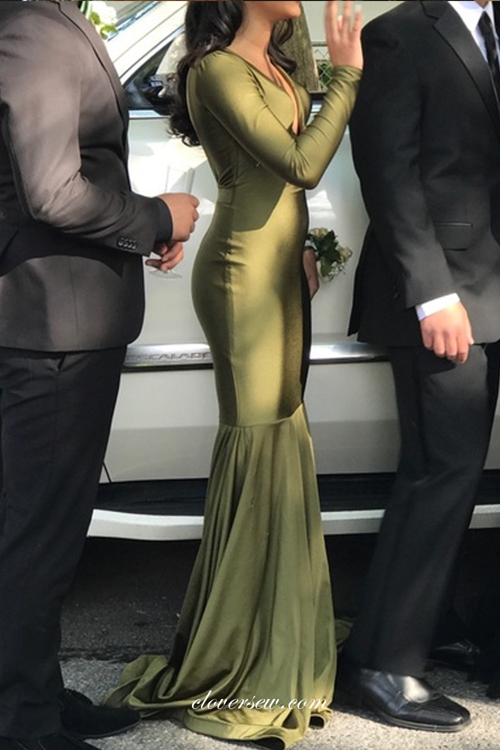 Oliver Green Long Sleeves V-neck Mermaid Formal Dresses,CP0706 clover sew Oliver Green Long Sleeves V-neck Mermaid Formal Dresses,CP0706 clover sew