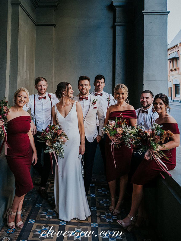 One Shoulder Burgundy Sheath High Low Knee Length Bridesmaid Dresses, CB0026 One Shoulder Burgundy Sheath High Low Knee Length Bridesmaid Dresses, CB0026