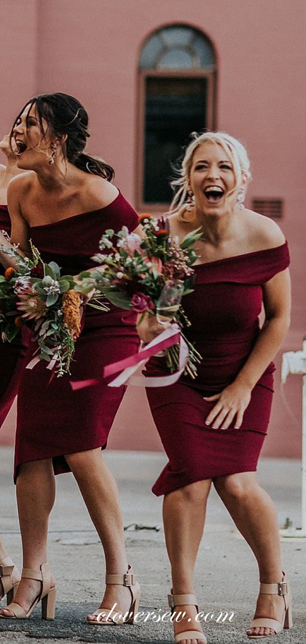Burgundy High Low Bridesmaid Dresses One Shoulder Burgundy Sheath High Low Knee Length Bridesmaid Dresses, CB0026 Burgundy High Low Bridesmaid Dresses One Shoulder Burgundy Sheath High Low Knee Length Bridesmaid Dresses, CB0026