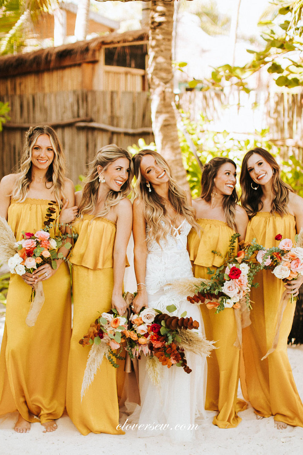 Orange Chiffon Convertible Stylish Off The Shoulder Column With Slit Bridesmaid Dresses, CB0284