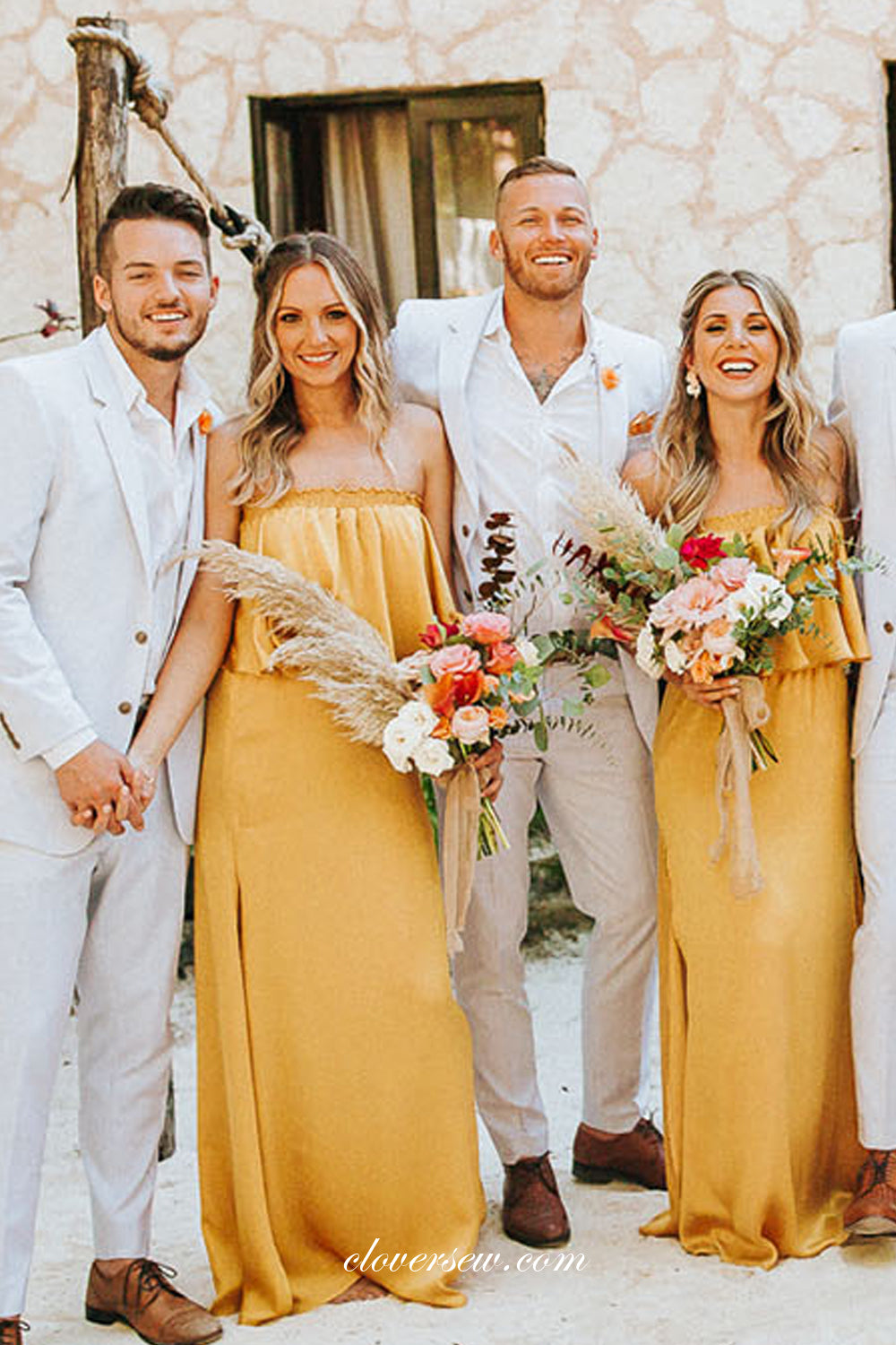 Orange Chiffon Convertible Stylish Off The Shoulder Column With Slit Bridesmaid Dresses, CB0284
