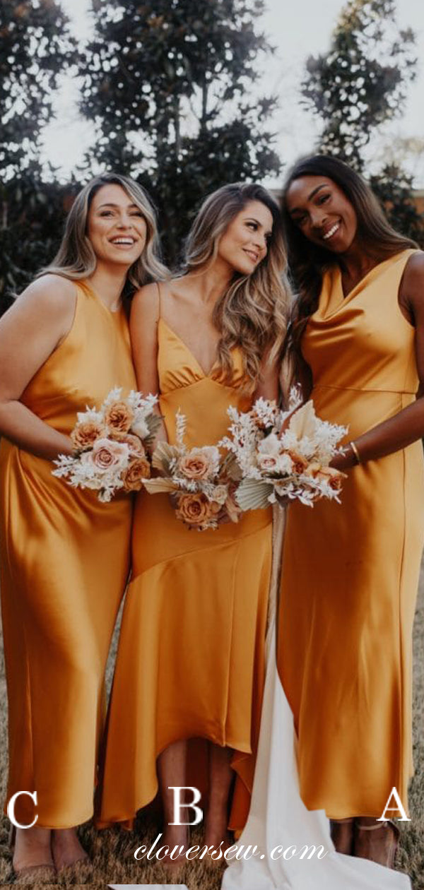 Orange Elastic Satin Mismatched Fashion Bridesmaid Dresses, CB0151