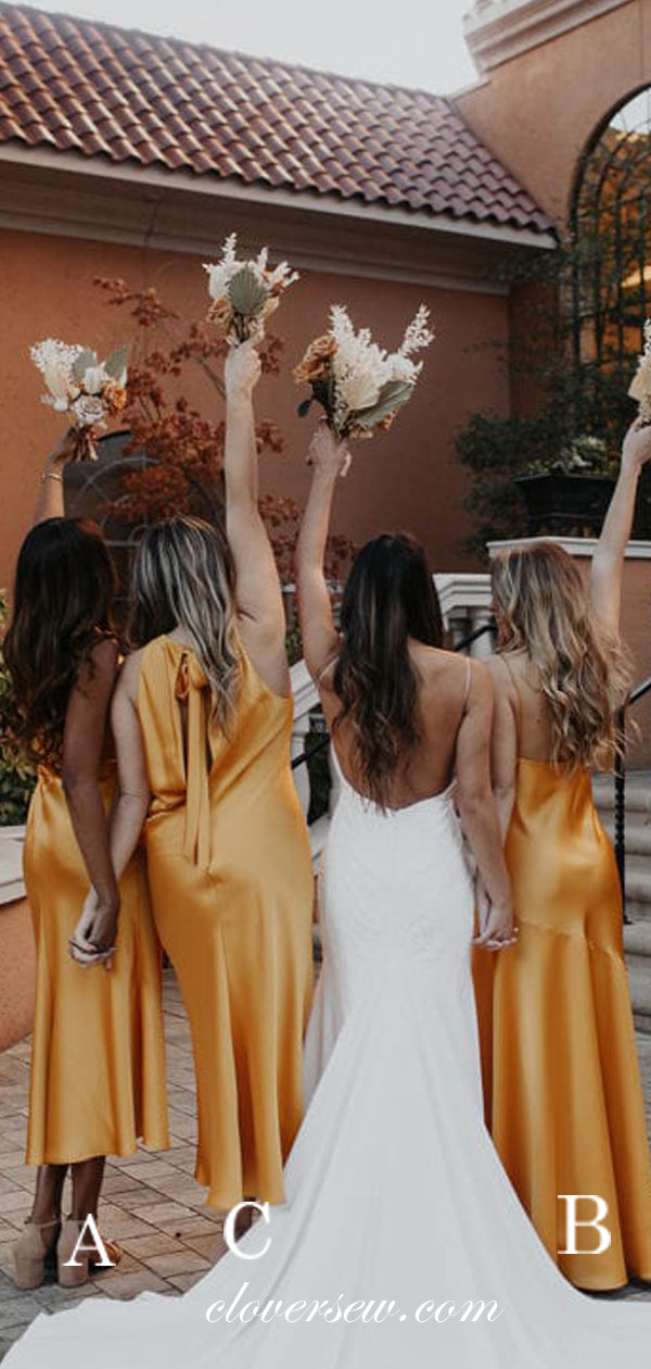 Orange Elastic Satin Mismatched Fashion Bridesmaid Dresses, CB0151