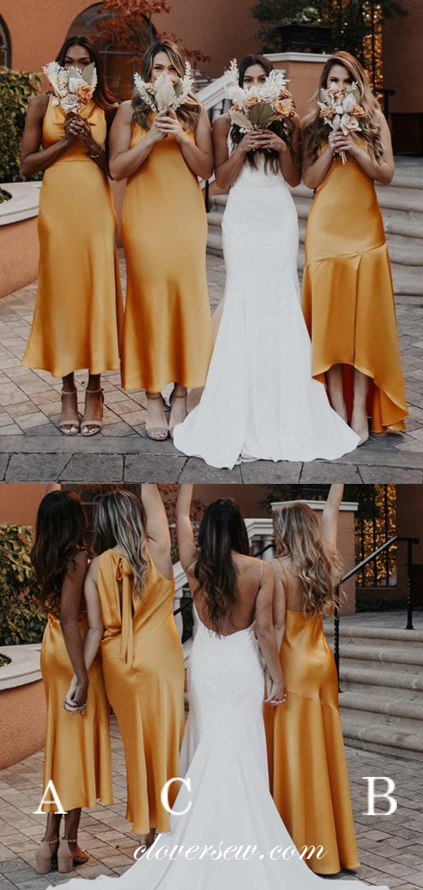 Orange Elastic Satin Mismatched Fashion Bridesmaid Dresses, CB0151