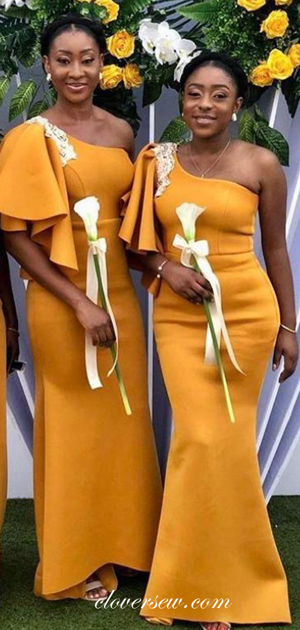 Orange One Shoulder Mermaid Elegant Bridesmaid Dresses, CB0185