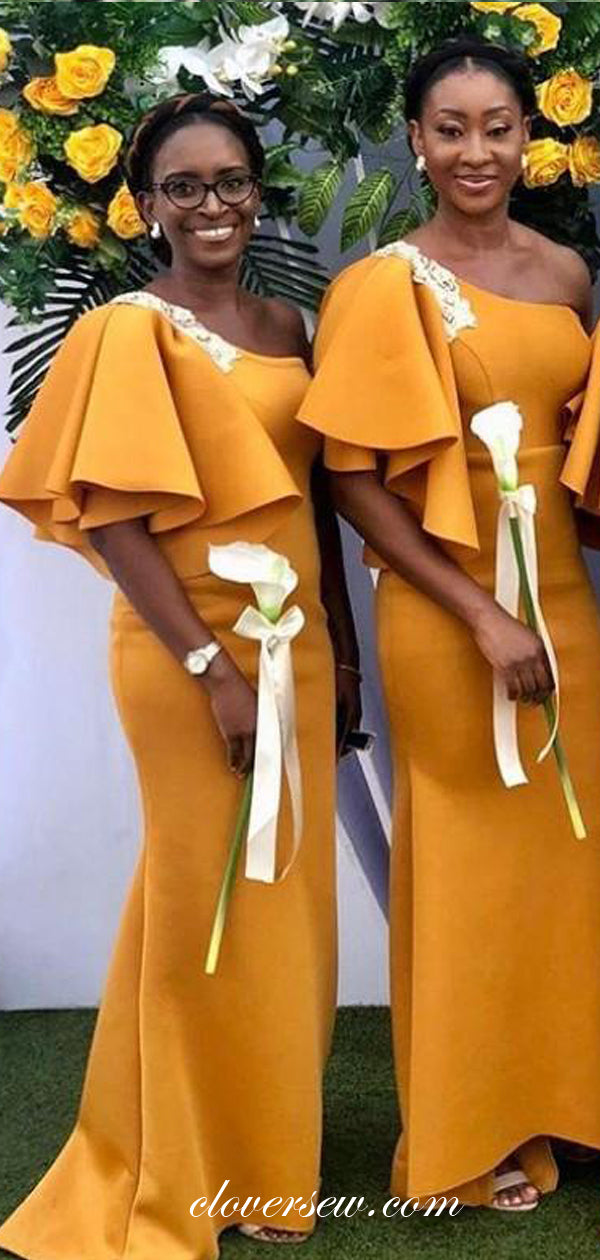 Orange One Shoulder Mermaid Elegant Bridesmaid Dresses, CB0185