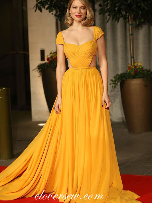 Orange Chiffon Cap Sleeves A-line With Train Prom Dresses ,CP0190