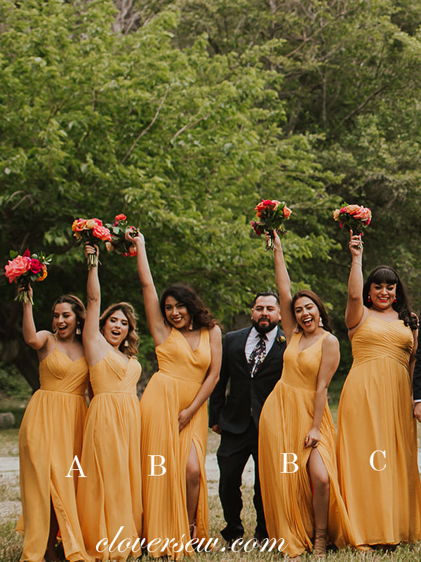Orange Chiffon Mismatched Side Slit Long Bridesmaid Dresses, CB0047 clover sew Orange Chiffon Mismatched Side Slit Long Bridesmaid Dresses, CB0047 clover sew