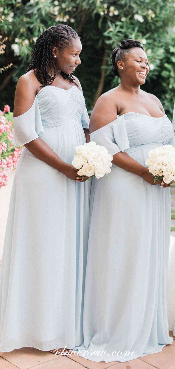 Pale Blue Chiffon Off The Shoulder A-line Bridesmaid Dresses, CB0184