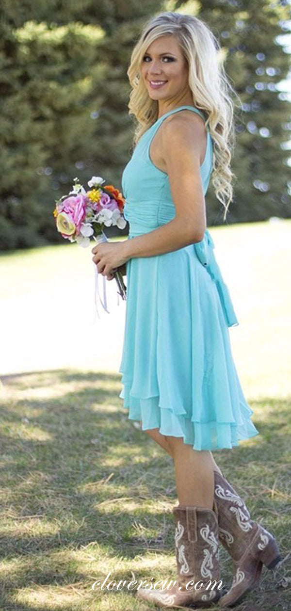 Pale Blue Chiffon Pleating Waistline A-line Short Bridesmaid Dresses,CB0143 Custom Size(leaving a note) / As Pic Pale Blue Chiffon Pleating Waistline A-line Short Bridesmaid Dresses,CB0143 Custom Size(leaving a note) / As Pic
