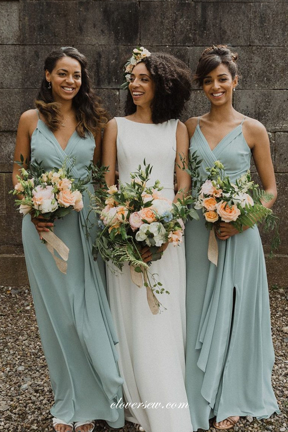 Pale Blue Chiffon Spaghetti Strap Charming Bridesmaid Dresses, CB0230