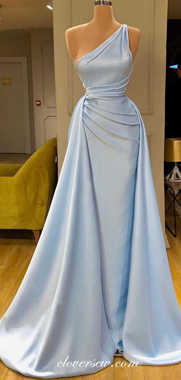 Pale Blue Pleat One Shoulder Fashion Formal Dresses, CP0644