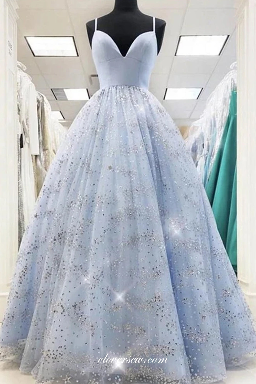 Pale Blue Satin Sequined Tulle Charming From Dresses For Teens, CP0754