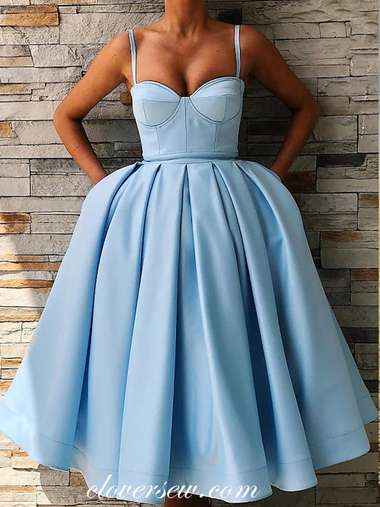 Pale Blue Satin Sleeveless Cocktail Party Dresses Homecoming Dresses, CH0033