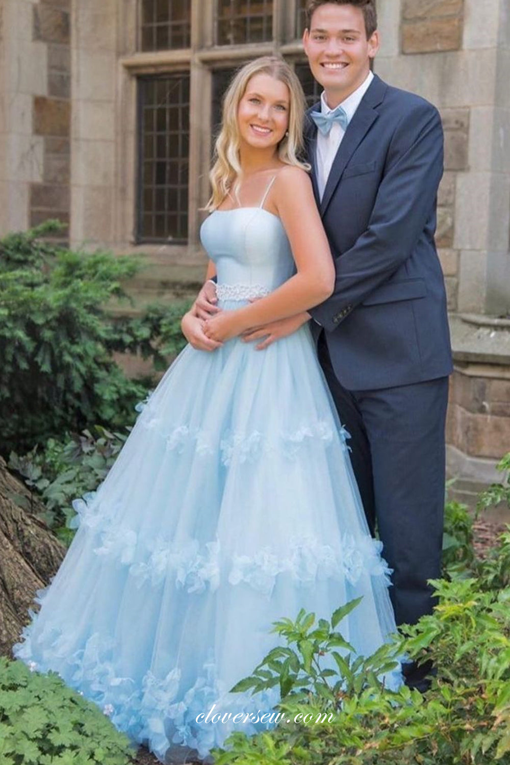 Pale Blue Tulle Applique A-line Popular Prom Dresses For Teens, CP0838 clover sew Pale Blue Tulle Applique A-line Popular Prom Dresses For Teens, CP0838 clover sew