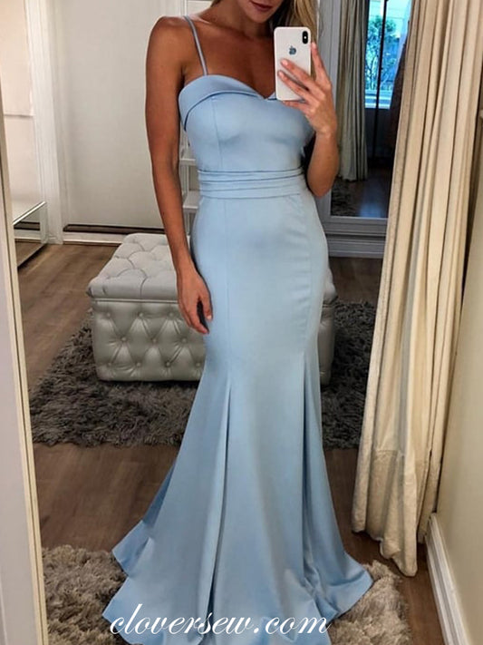 Pale Blue Satin Spaghetti Strap Mermaid Prom Dresses,CP0329