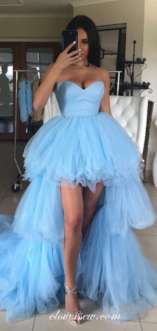 Pale Blue Sweetheart Strapless High Low Prom Dresses,CP0173