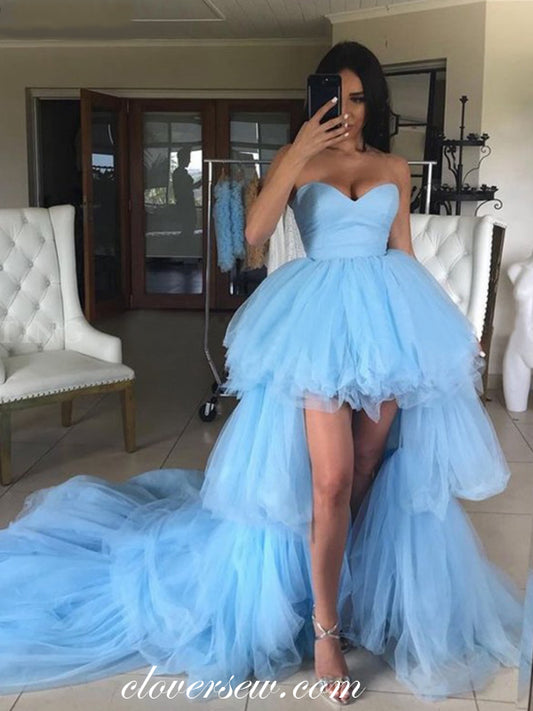Pale Blue Sweetheart Strapless High Low Prom Dresses,CP0173