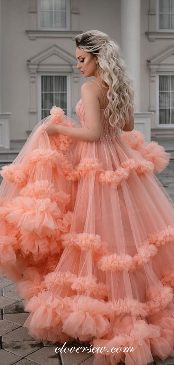 Pastel Orange Tulle Bead Ruffles Tiered A-line Prom Dresses, CP0123 Pastel Orange Tulle Bead Ruffles Tiered A-line Prom Dresses, CP0123