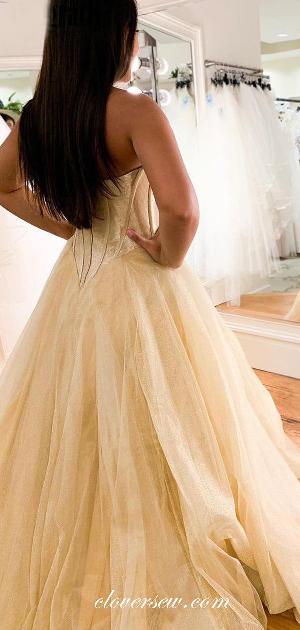 Pastel Yellow Velvet Tulle Strapless A-line Prom Dresses,CP0428