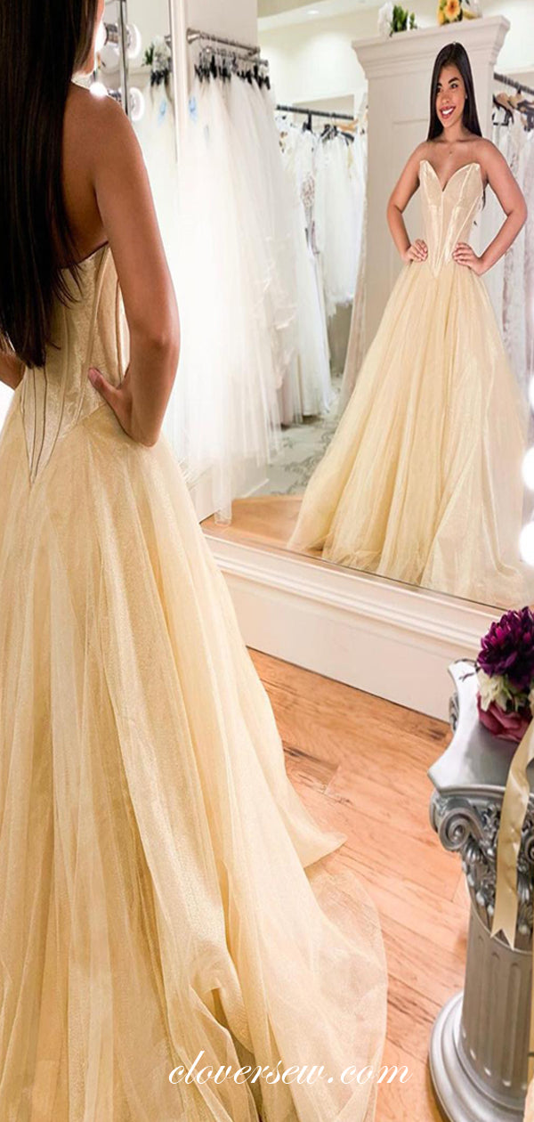 Pastel Yellow Velvet Tulle Strapless A-line Prom Dresses,CP0428