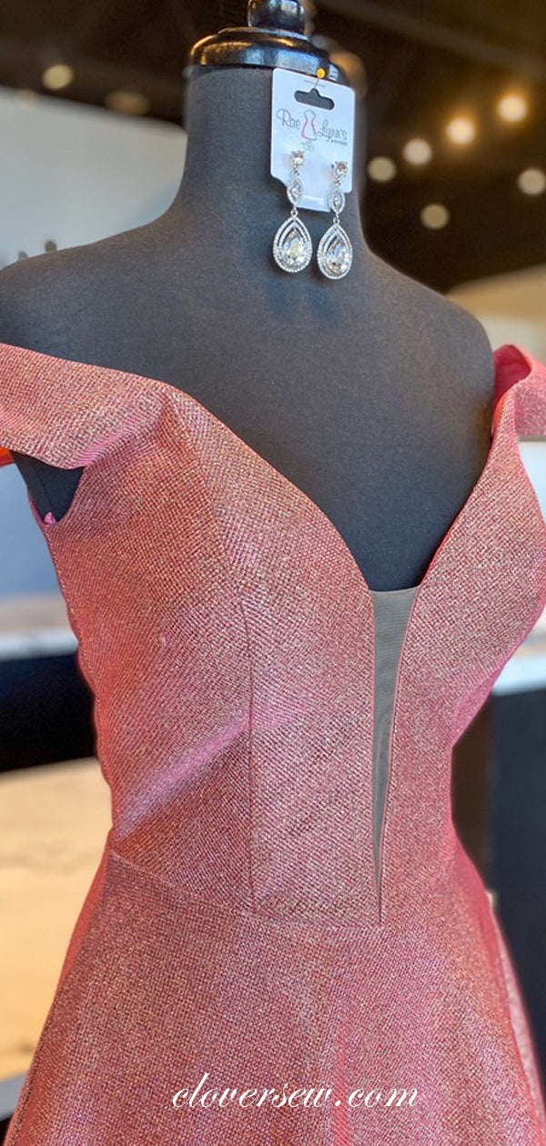 Peach Shiny Satin Off The Shoulder A-line Prom Dresses,CP0336