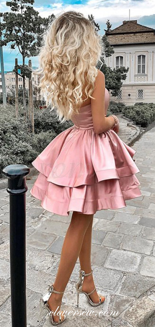 Pink One Shoulder Tiered A-Line Homecoming Dresses, CH0017 US16 / As Pic Pink One Shoulder Tiered A-Line Homecoming Dresses, CH0017 US16 / As Pic