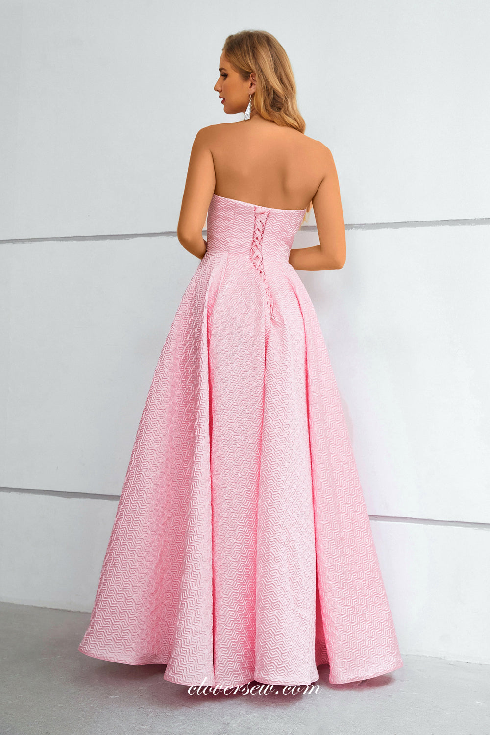 Pink Strapless Printed Satin A-line Fashion Prom Dresses, CP0909