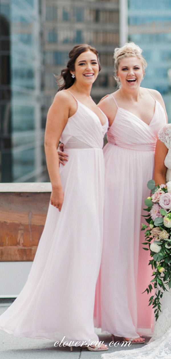 Pink Chiffon Spaghetti Strap V-neck Column Bridesmaid Dresses , CB0066 clover sew Pink Chiffon Spaghetti Strap V-neck Column Bridesmaid Dresses , CB0066 clover sew
