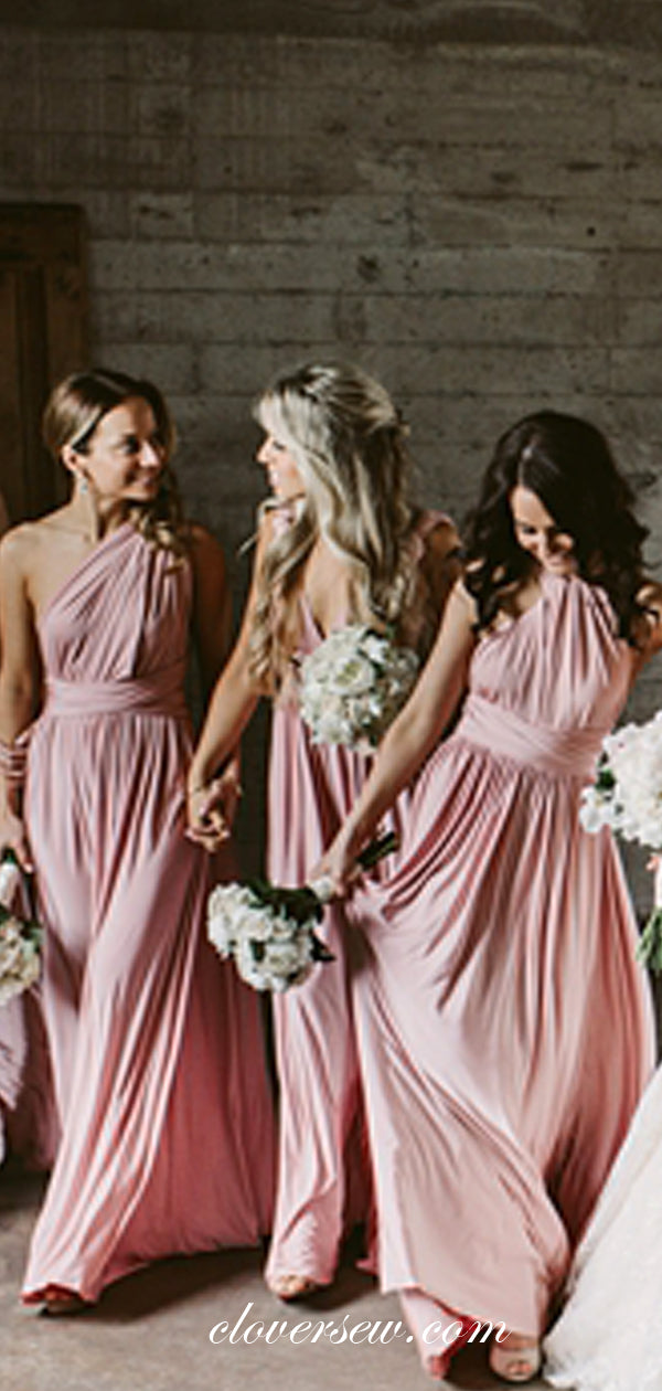 Pink Jersey Convertible Fashion Column Long Bridesmaid Dresses , CB0084