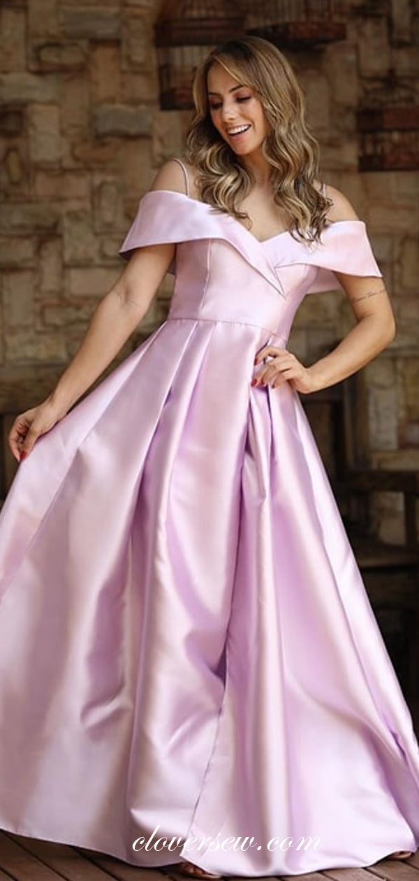 Pink Satin Off The Shoulder A-line Simple Prom Dresses,CP0407