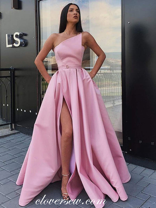 Pink Satin Strapless A-line With Side Slit Prom Dresses ,CP0371