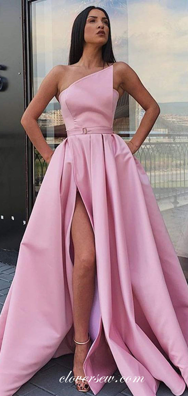 Pink Satin Strapless A-line With Side Slit Prom Dresses ,CP0371