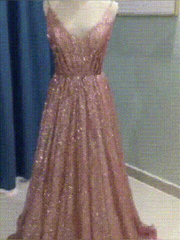 Pink Sequin Tulle Pleat Spaghetti Strap A-line Prom Dresses,CP0135
