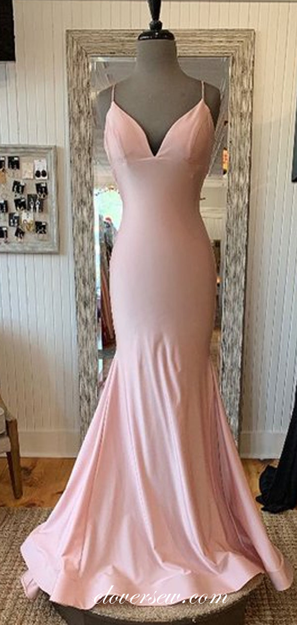 Pink Spaghetti Strap Lace Up Back Mermaid Prom Dresses ,CP0422