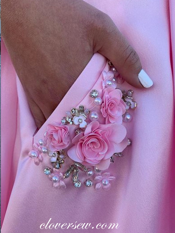 Pnk Satin Spaghetti Strap With Rhinetone Pockets A-line Prom Dresses ,CP0397
